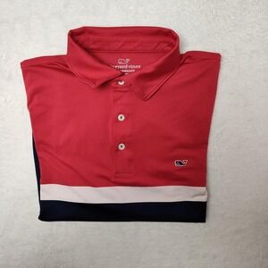 Vineyard Vines Polo Shirt Mens Large Red Navy Colorblock Performance Stretch